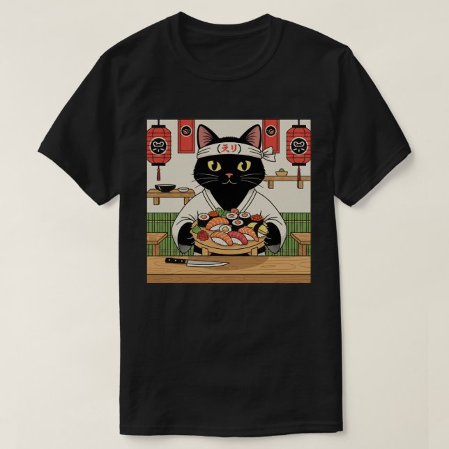 T-shirt Chat Chef Sushi  (Design devant)