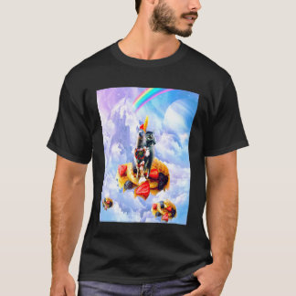 T-shirt Chat chevauchant lama sur nuages et gaufres