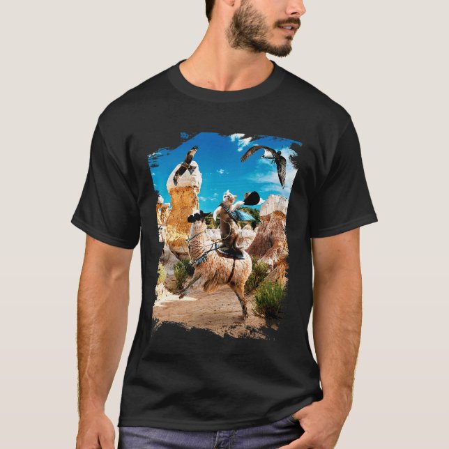 T-shirt Chat chevauchant un lama (Devant)