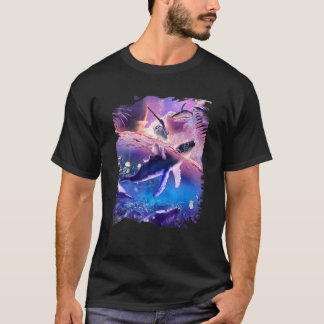 T-shirt Chat chevauchant une baleine dans l'océan spatial