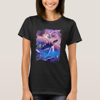 T-shirt Chat chevauchant une baleine dans l'océan spatial