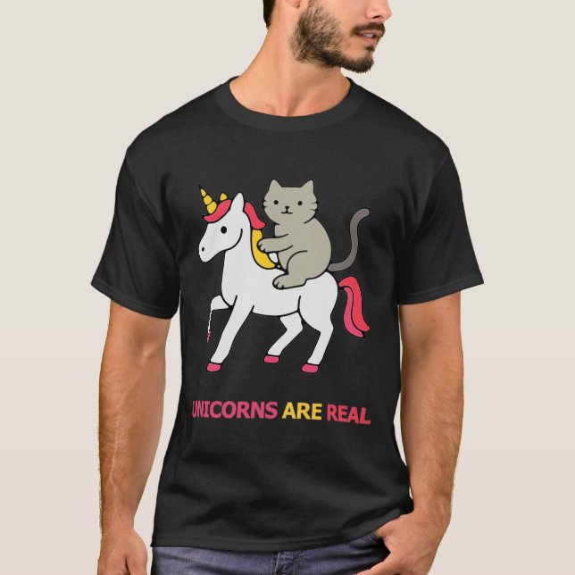 T-shirt Chat chevauchant une licorne (Devant)
