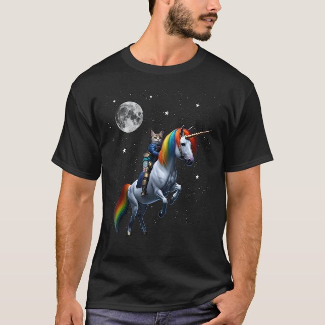 T-shirt Chat chevauchant une licorne (Devant)