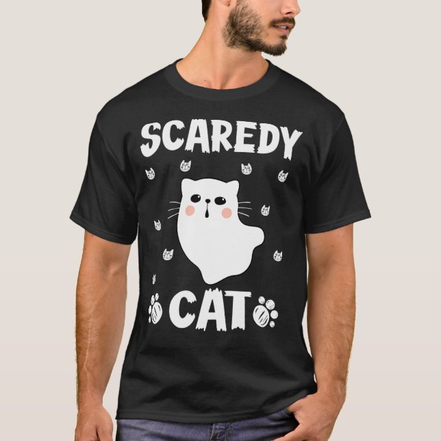T-shirt Chat Chien Effrayé Fantôme Kitten Chat Kitty Hallo (Devant)