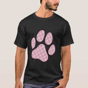 T-shirt Chat Chien Patte Imprimé Damier Rose