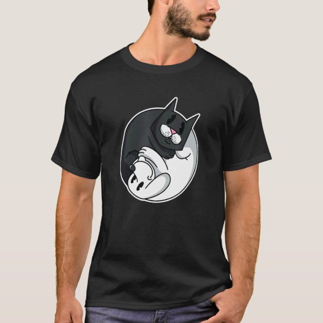 T-shirt Chat Chien Symbole Yin Yang Animal Mignon Propriét (Devant)