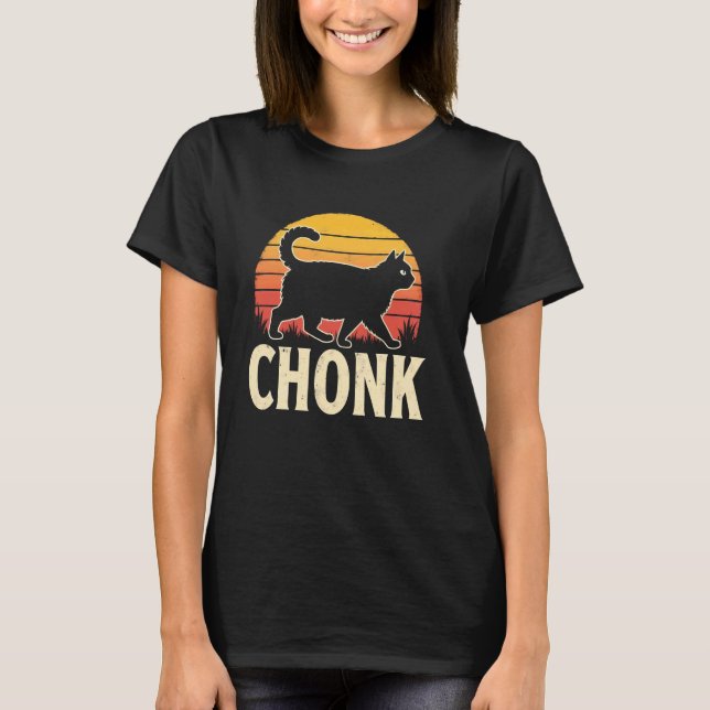 T-shirt Chat Chonks Potelé Coucher de Soleil Rétro (Devant)