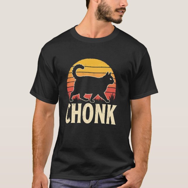 T-shirt Chat Chonks Potelé Coucher de Soleil Rétro (Devant)