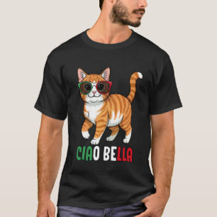 T-shirt Chat Ciao Bella avec Lunettes de Soleil Italien