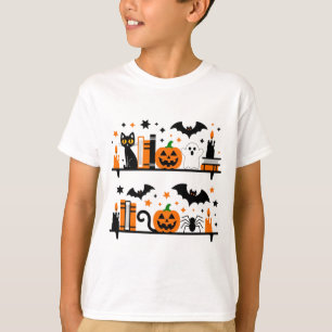 T-shirt Chat Citrouille Bat Spider Halloween Livre bougie