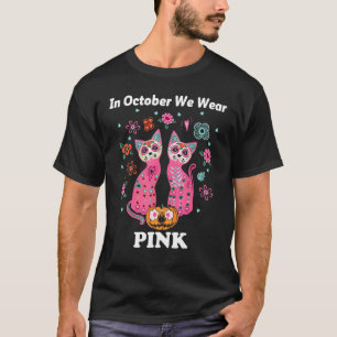 T-shirt Chat Citrouille En Octobre Nous Portons Rose Hallo
