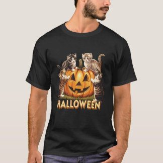 T-shirt Chat Citrouille Halloween Floral Saison Drôle Effr