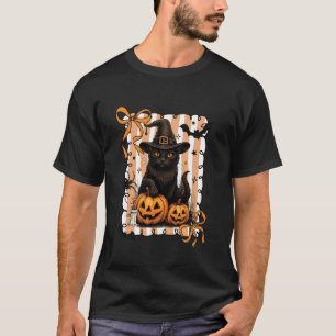 T-shirt Chat Citrouille Halloween Rétro Coquette Nœud Épo