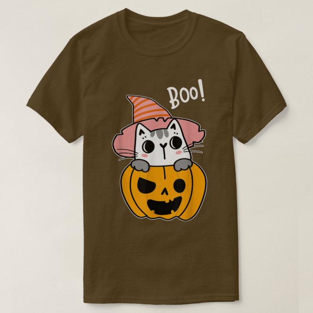 T-shirt Chat Citrouille Lazy Costume d'Halloween Cute Kitt (Design devant)