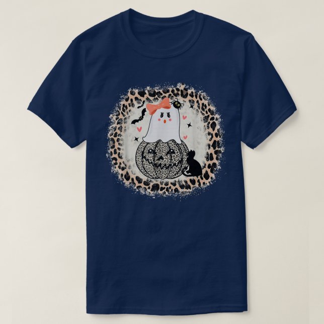 T-shirt Chat Citrouille mignon Halloween Fille Fantôme 523 (Design devant)