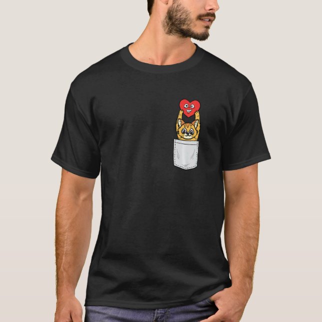 T-shirt Chat coeur pochette Saint-Valentin Mignon Chat Cha (Devant)