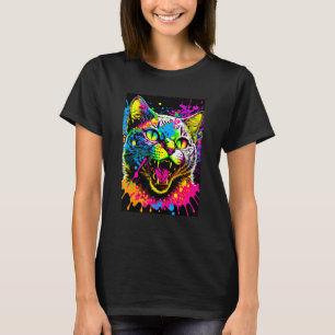 T-shirt Chat coloré à peinture éclaboussée style 80s