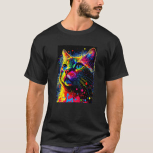 T-shirt Chat coloré à peinture éclaboussée - Style années