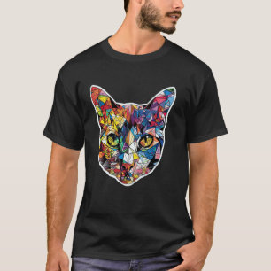 T-shirt Chat coloré abstrait géométrie polygonale mignon c