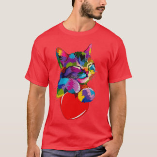 T-shirt Chat coloré Accrocher le coeur
