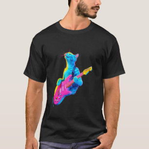 T-shirt Chat Coloré avec Guitare Vibe Musical Multicolore