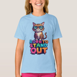 T-shirt Chat Coloré Avec Lunettes de Soleil