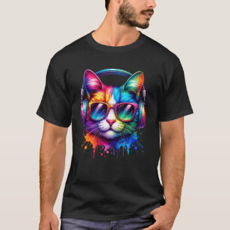 T-shirt Chat Coloré, Chat Arc-en-ciel, Casque, Maman Chat,