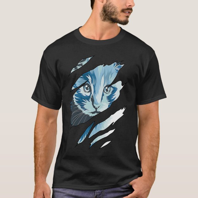 T-shirt Chat Coloré Chat Tissu Déchiré (Devant)