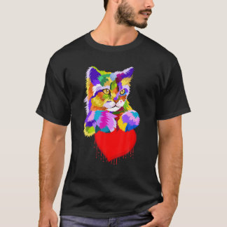 T-shirt Chat coloré Cute Valentine's Day Coeur pour Kitten