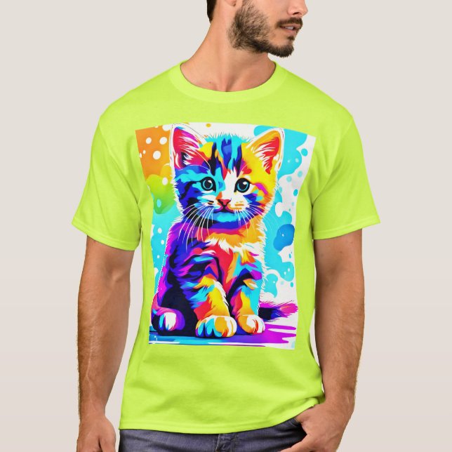 T-shirt Chat Coloré Éclaboussant (Devant)