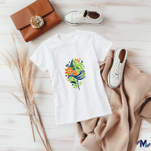 T-shirt Chat Coloré et Art Abstrait Floral