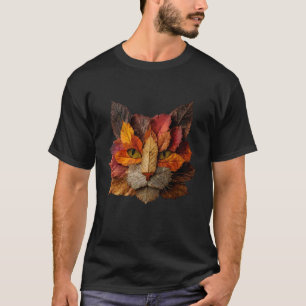 T-shirt Chat Coloré Feuilles D'Automne Artistique Animal C