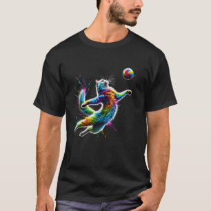 T-shirt Chat Coloré Jouant au Volley-ball Joueur Chaton Am