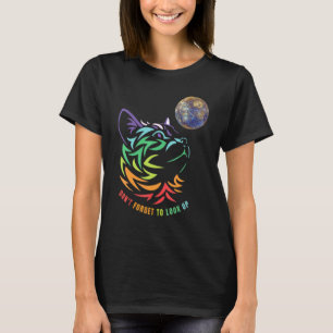 T-shirt Chat Coloré Magnifique Regardant la Lune  Chat