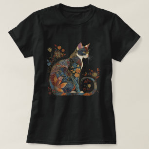 T-shirt Chat coloré motifs floraux Fleurs Vintages Art