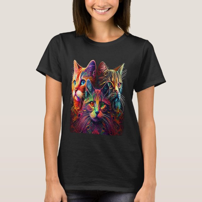 T-shirt Chat coloré Psychédélique Chat unique (Devant)
