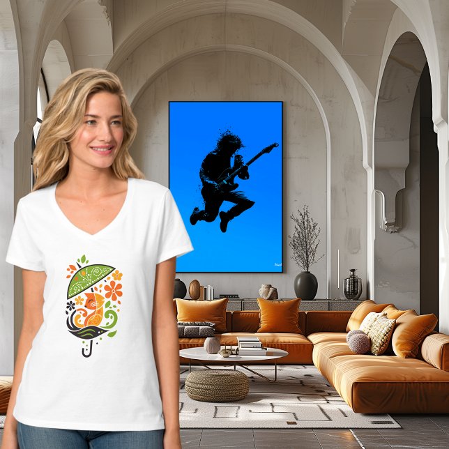 T-shirt Chat coloré sous l'art parapluie (Créateur téléchargé)