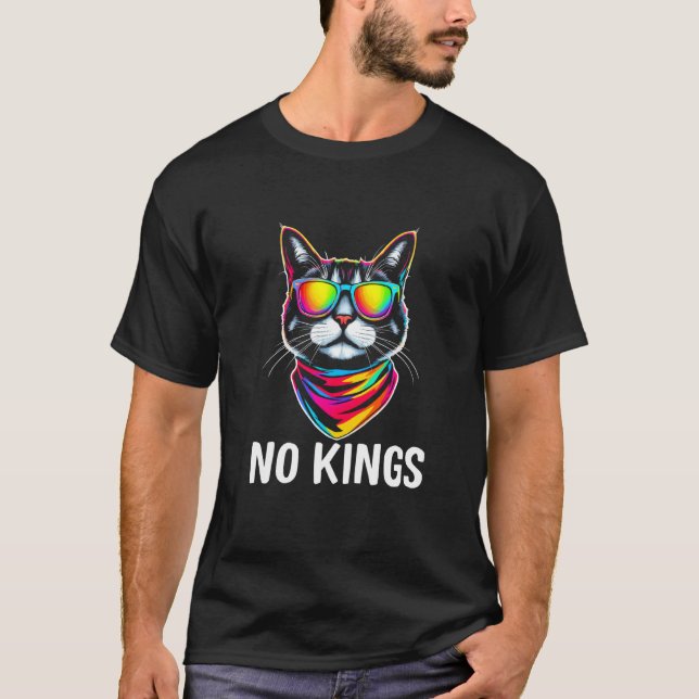 T-shirt Chat coloré vibrant NO KINGS (Devant)