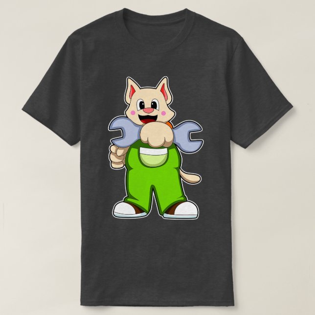T-shirt Chat comme artisan avec clé anglaise (Design devant)