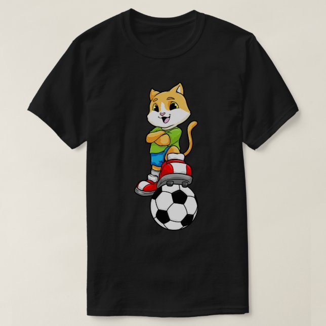 T-shirt Chat comme joueur avec balle et chaussures (Design devant)