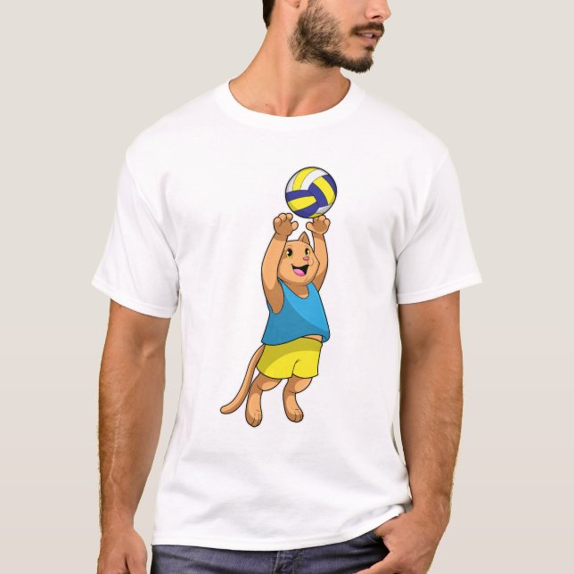 T-shirt Chat comme joueur de volley-ball avec volleyball (Devant)