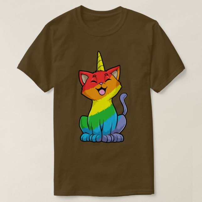 T-shirt Chat comme licorne avec changement de couleur (Design devant)