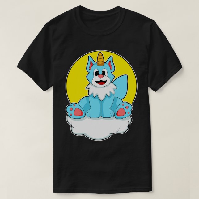 T-shirt Chat comme licorne sur nuages soleil (Design devant)