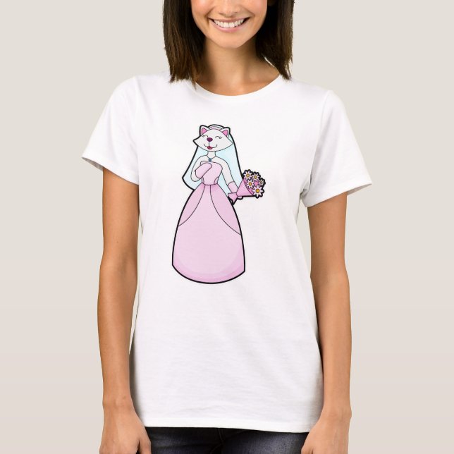 T-shirt Chat comme mariée avec bouquet de fleurs (Devant)