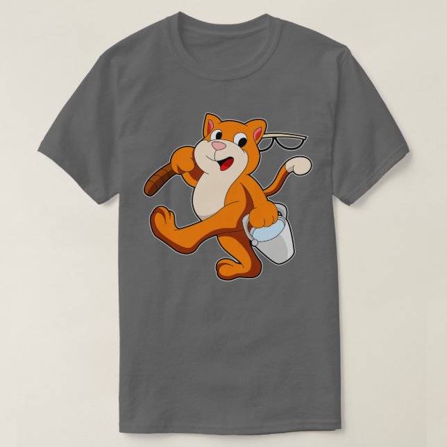 T-shirt Chat comme pêcheur avec canne de pêche Bucket d'ea (Design devant)