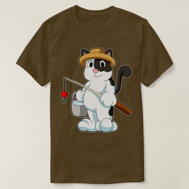 T-shirt Chat comme pêcheur avec seau d'eau (Design devant)