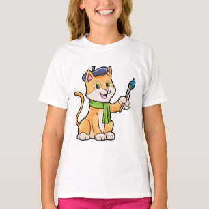 T-shirt Chat comme Peintre avec pinceau et écusson