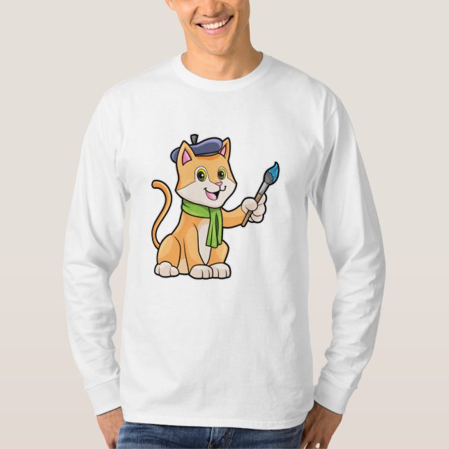 T-shirt Chat comme Peintre avec pinceau et écusson (Devant)