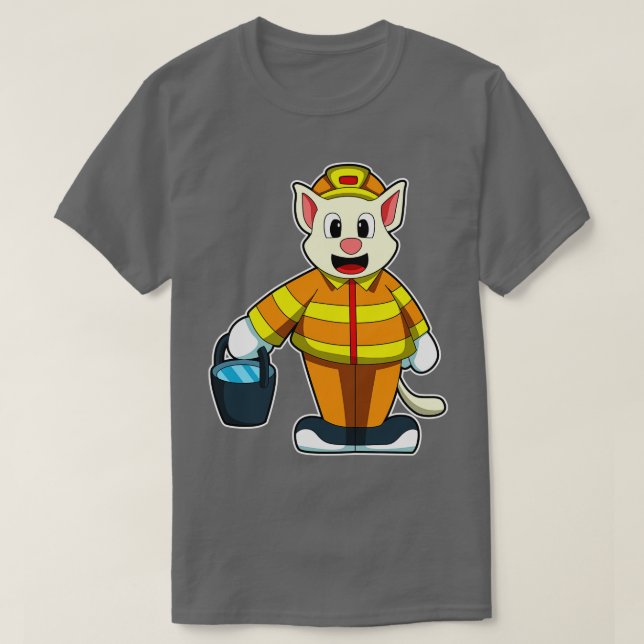T-shirt Chat comme pompier avec seau d'eau (Design devant)