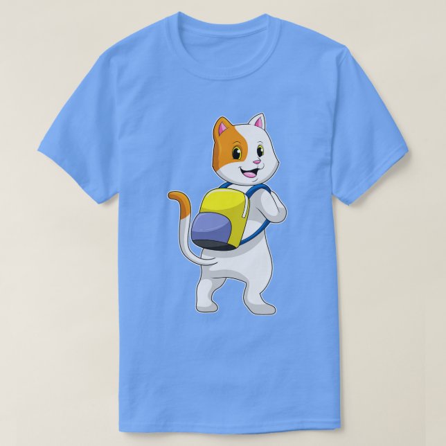 T-shirt Chat comme randonneur avec sac à dos (Design devant)